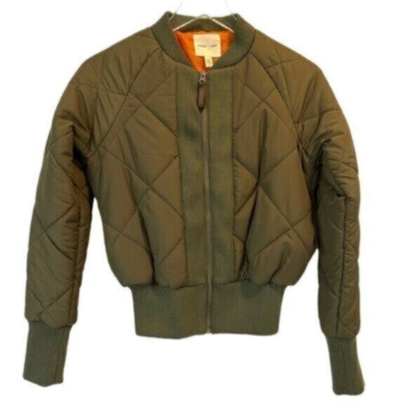 Silence + Noise | Olive Green Zip Front Quilted Bomber Jacket Size XS - Picture 1 of 7